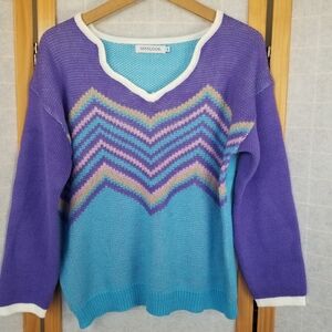 Women's Pastel ZigZag Stripe Sweater Size M Colorful Long Sleeves